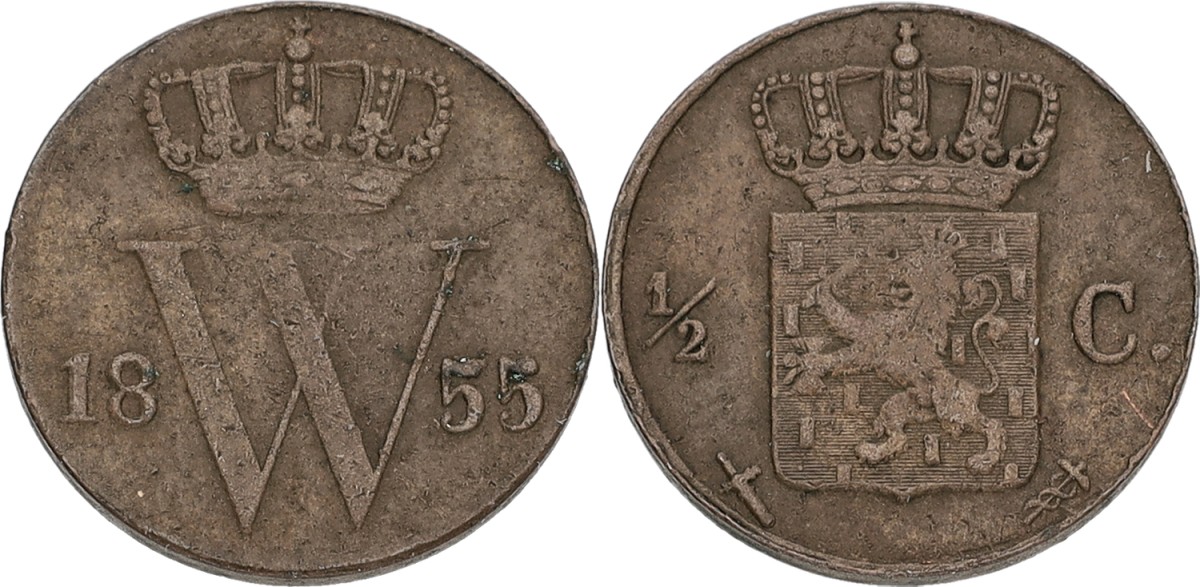 Goudwisselkantoor auction: ½ Cent. Willem III. 1855. VF.