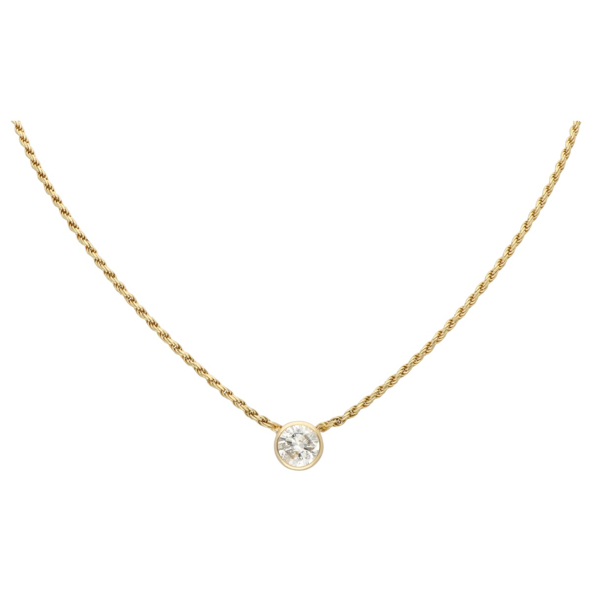 Goudwisselkantoor auction: 18K yellow gold solitaire necklace set with a diamond of approx. 2.10 ct.