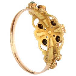 14K bicolor gouden ring bezet met robijn en smaragd