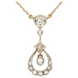 14K geelgouden collier met tussenstuk bezet diamant