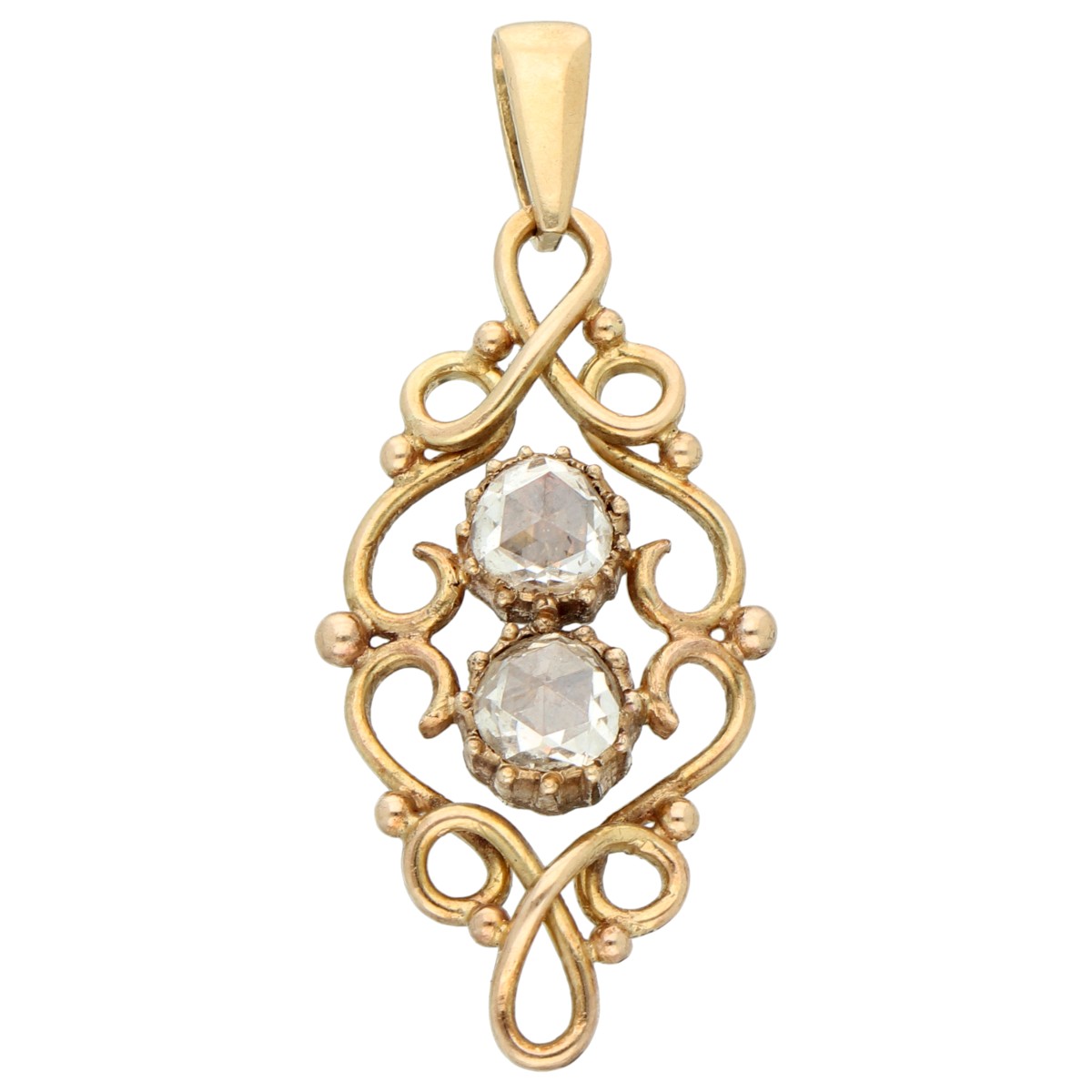 14K geelgouden hanger bezet met roos geslepen diamant