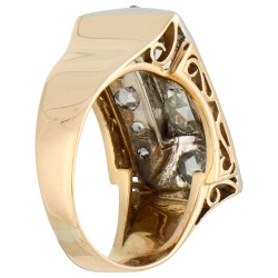 18K gouden/platina tank ring bezet met roos geslepen diamant