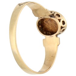 Antieke bwg 9K geelgouden ring bezet met emaille en een parel