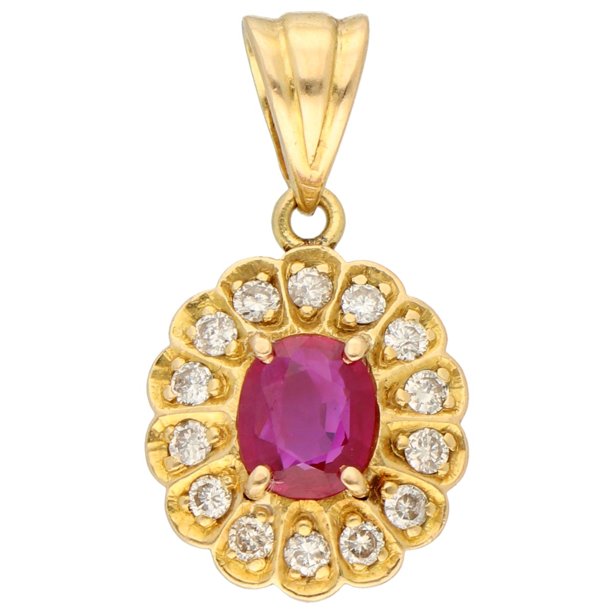 Goudwisselkantoor auction: 18K yellow gold entourage pendant set with ruby and diamond