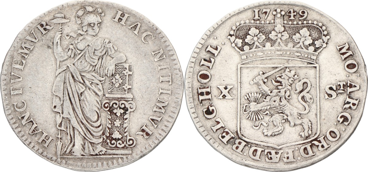 Goudwisselkantoor auction: Halve generaliteitsgulden van X stuiver. Holland. 1749. VF