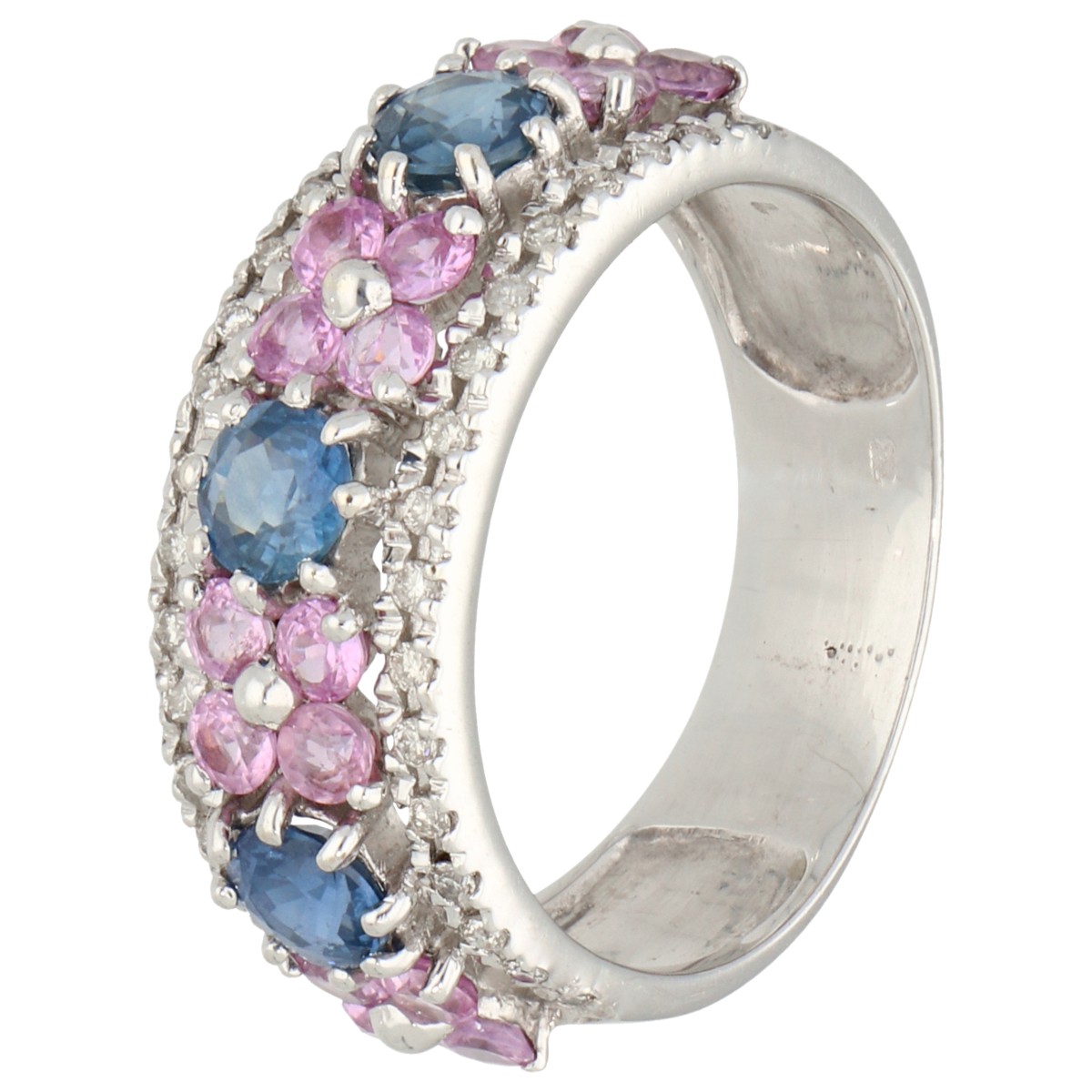 Goudwisselkantoor auction: 18K white gold ring set with blue and pink sapphires and diamonds