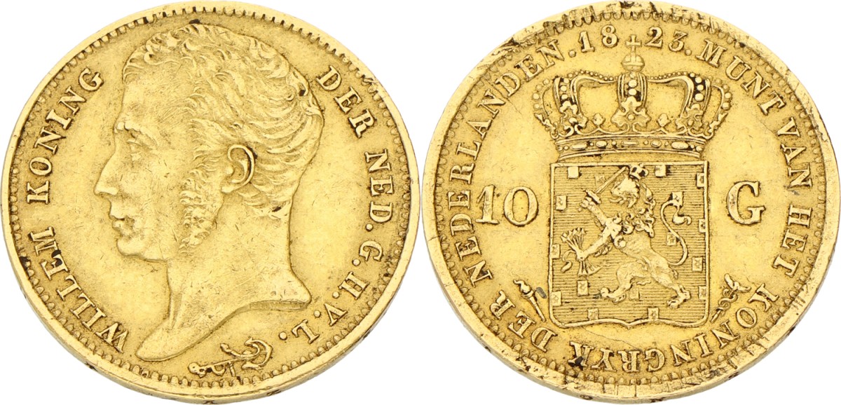 Goudwisselkantoor auction: 10 Gulden. Willem I. 1823 U. XF -