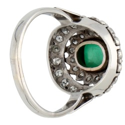 14K witgouden entourage ring diamant en smaragd