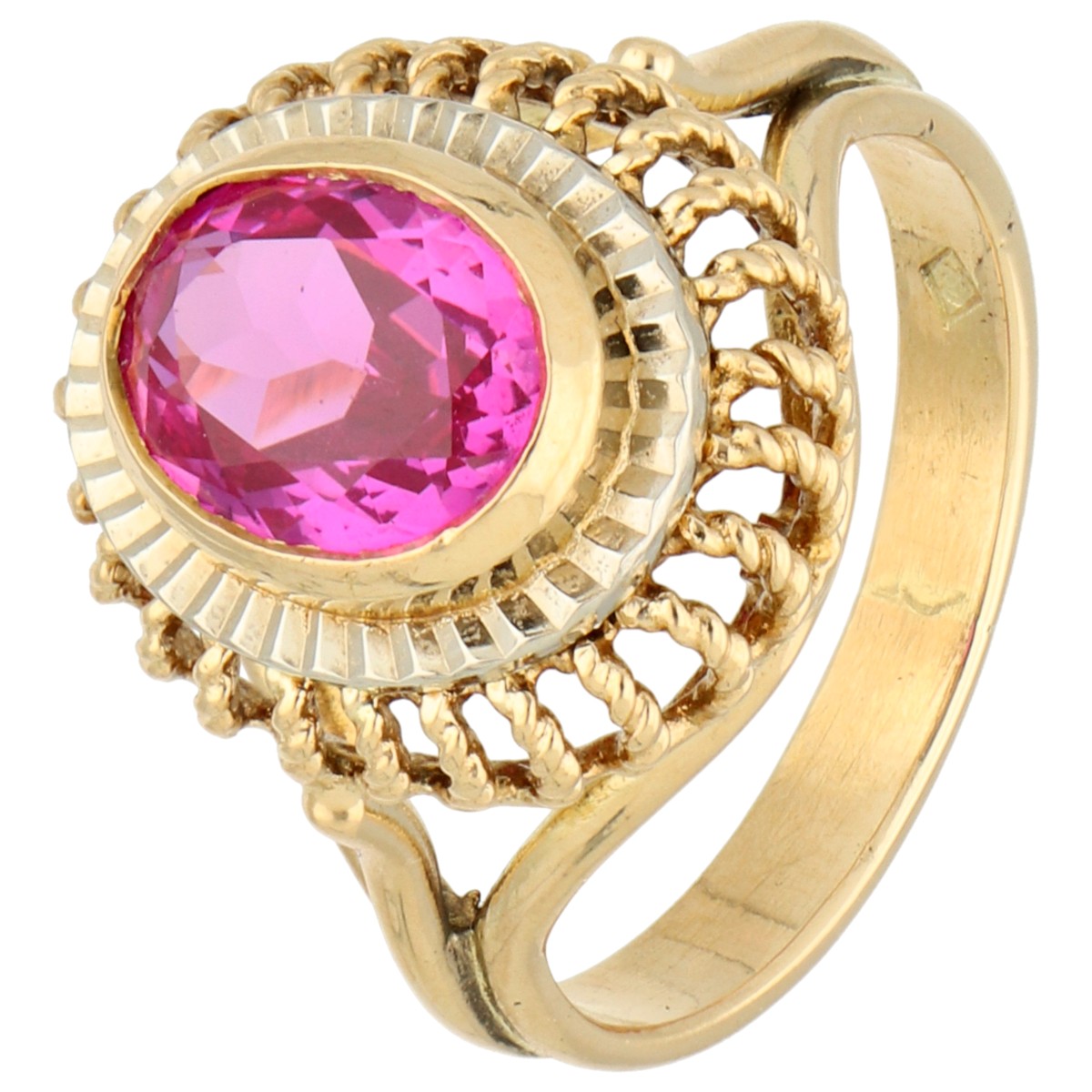 18K geelgouden ring bezet met een synthetische saffier