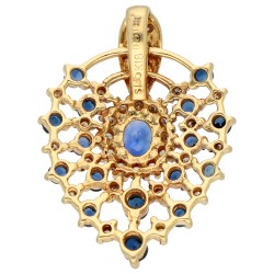 18K geelgouden hanger bezet met ca. 0.17 ct. diamant en saffier