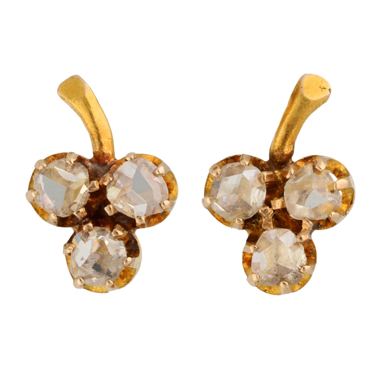 14K geelgouden vintage oorstekers met roos geslepen diamant