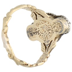 Gouden/zilveren vintage ring met roos geslepen diamant